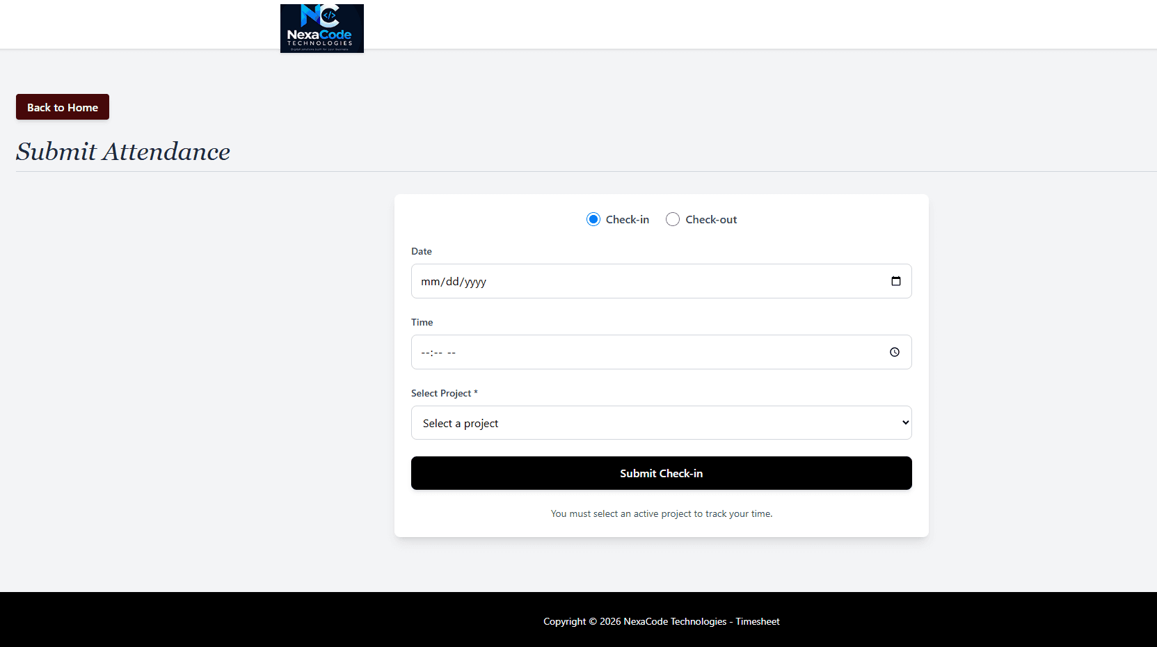 Attendance submission screen